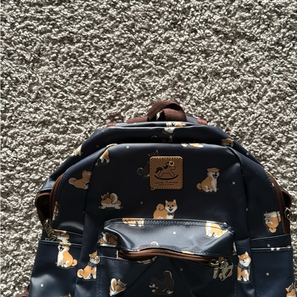 Blue Dog Pattern Backpack with Curved Top